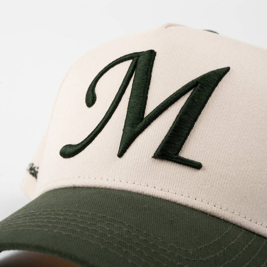 The “M” Cap - Cream / Forest Green