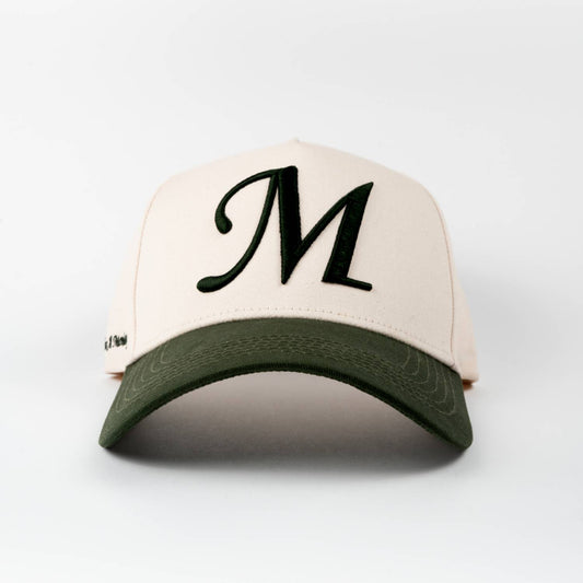 The “M” Cap - Cream / Forest Green